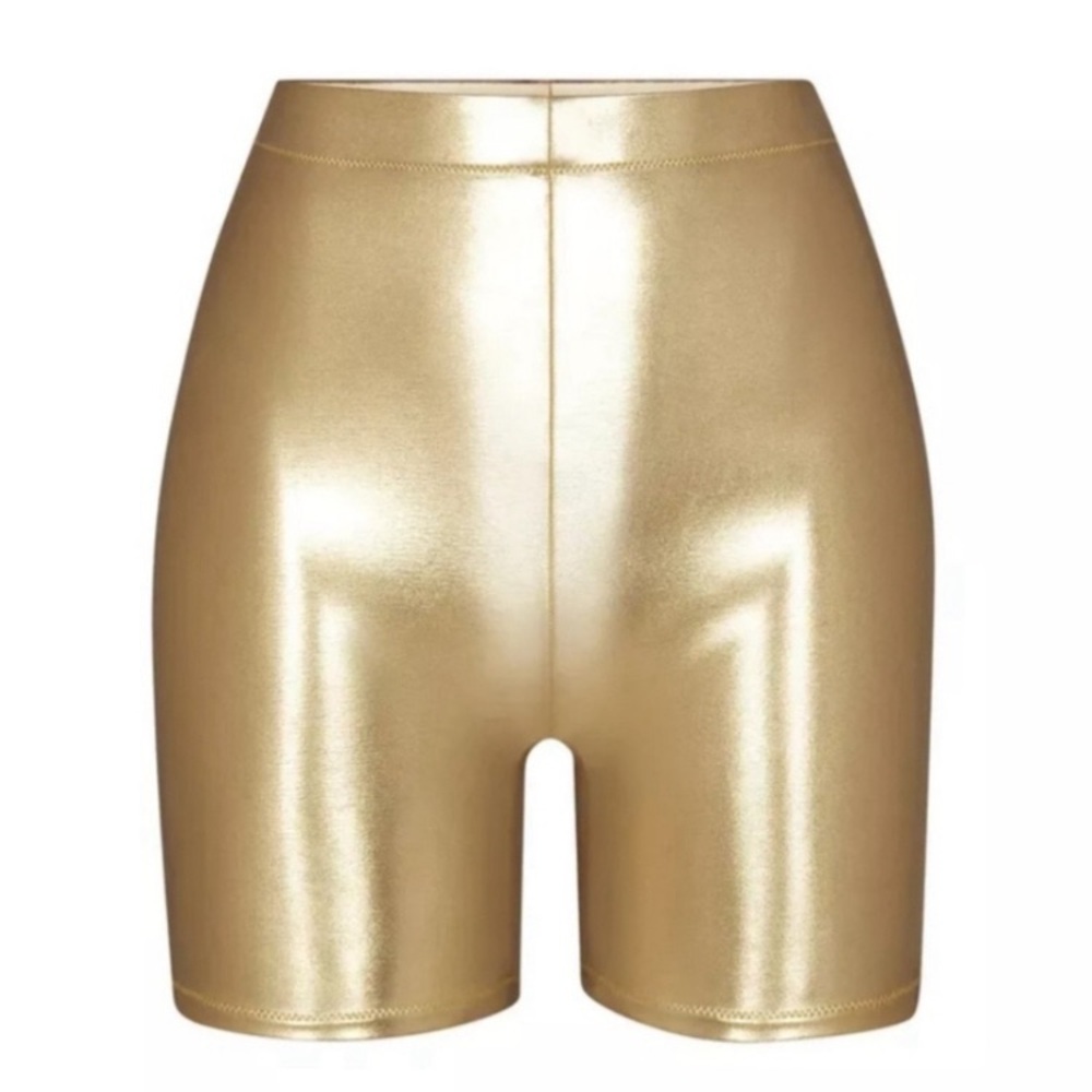 New Skims Metallic Swim Mid Waist Shorts Gold Size 3X & XXS Plus 4X